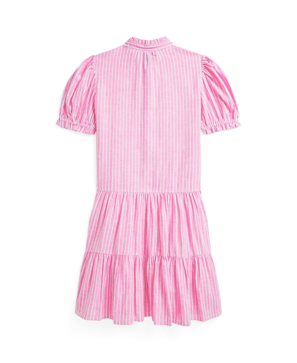 Polo Ralph Lauren Striped Tiered Linen-cotton Dress In Pink,white