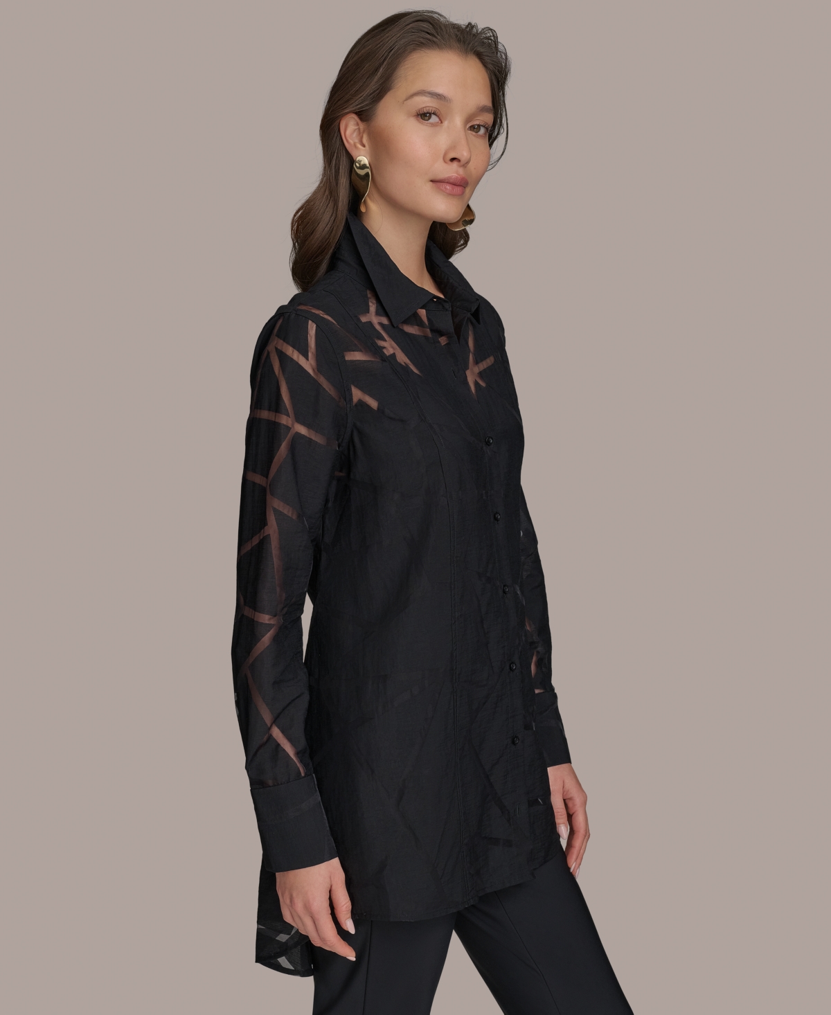 DONNA KARAN WOMEN'S GEO BURNOUT BUTTON-FRONT TUNIC 