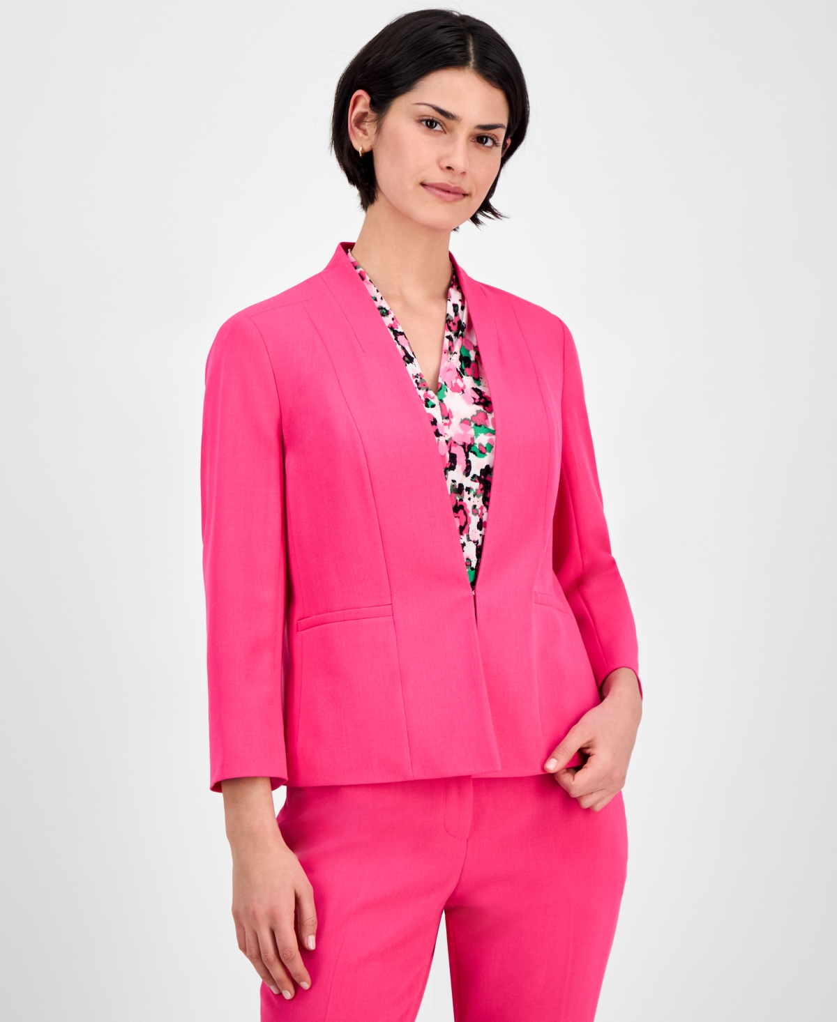 Kasper Julia Collarless Crepe Jacket In Pink Perfection
