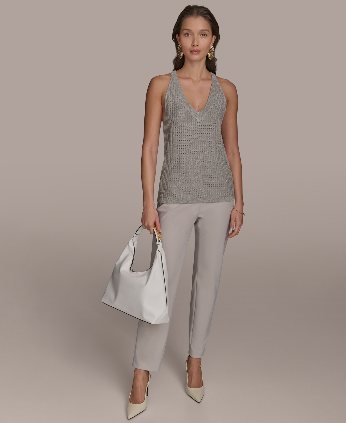 DONNA KARAN WOMEN'S METALLIC OPEN-WEAVE SWEATER TANK 