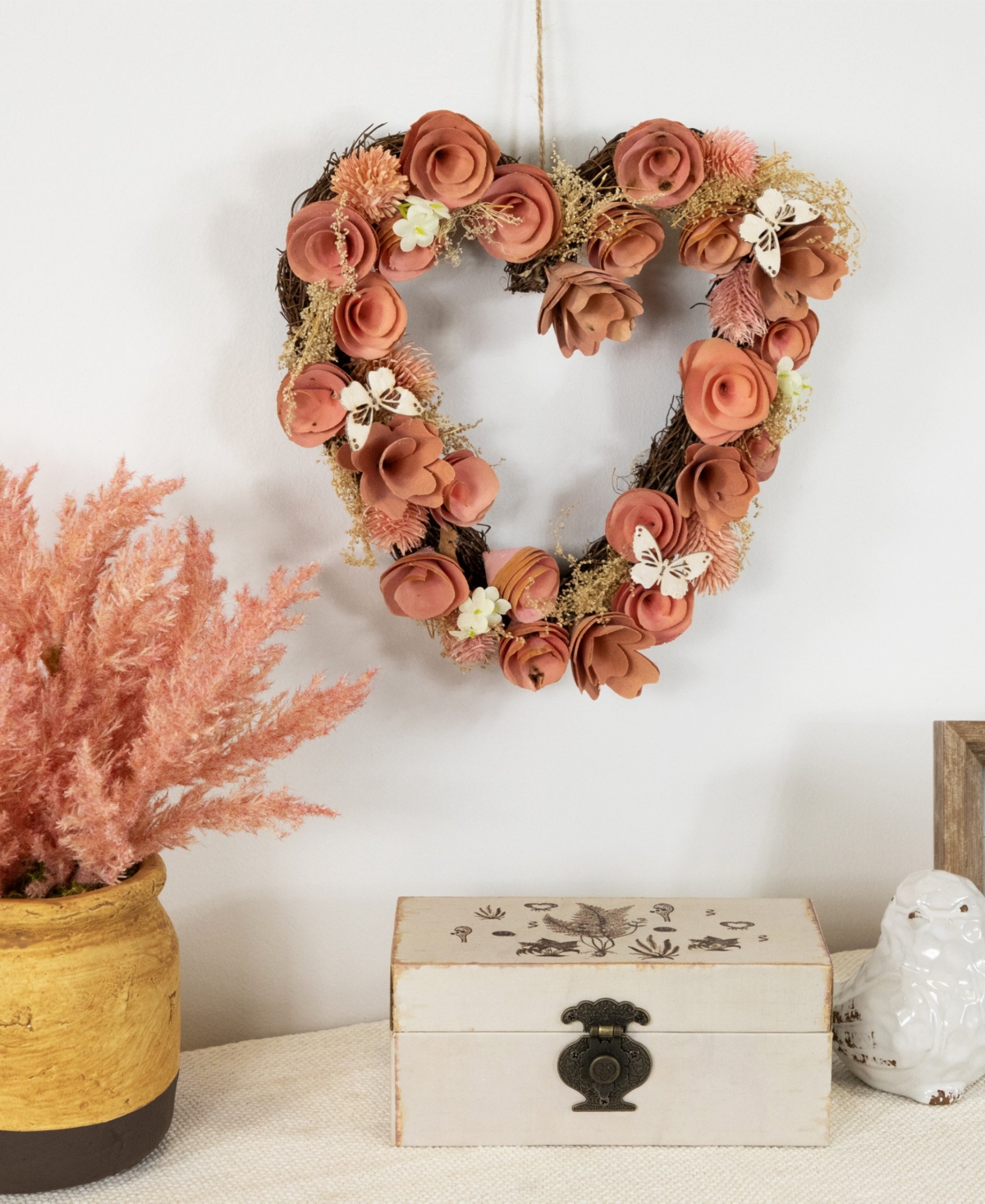 Northlight 10" Wooden Heart Spring Wreath With Butterflies In Pink