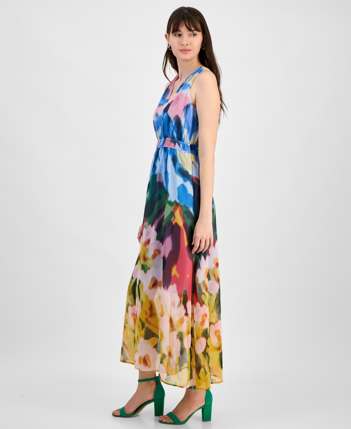 Anne Klein Women's Floral-Print Chiffon Maxi Dress