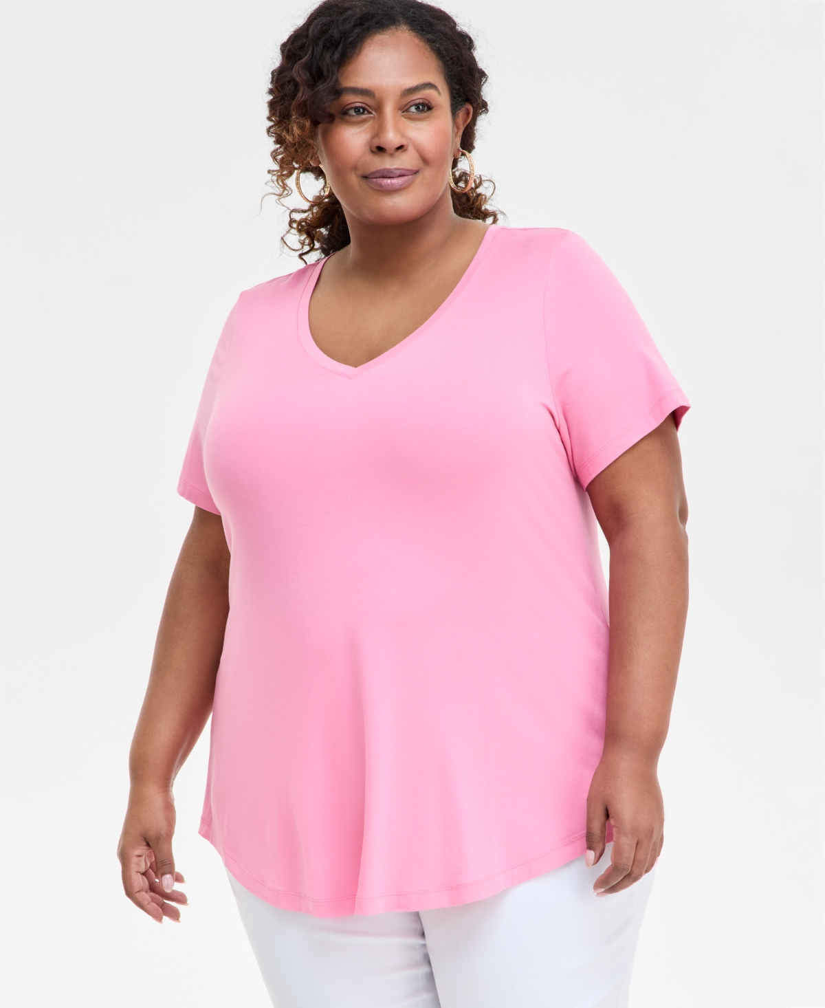 JM COLLECTION PLUS SIZE V-NECK SHORT-SLEEVE TOP, EXCLUSIVELY AT MACY'S 