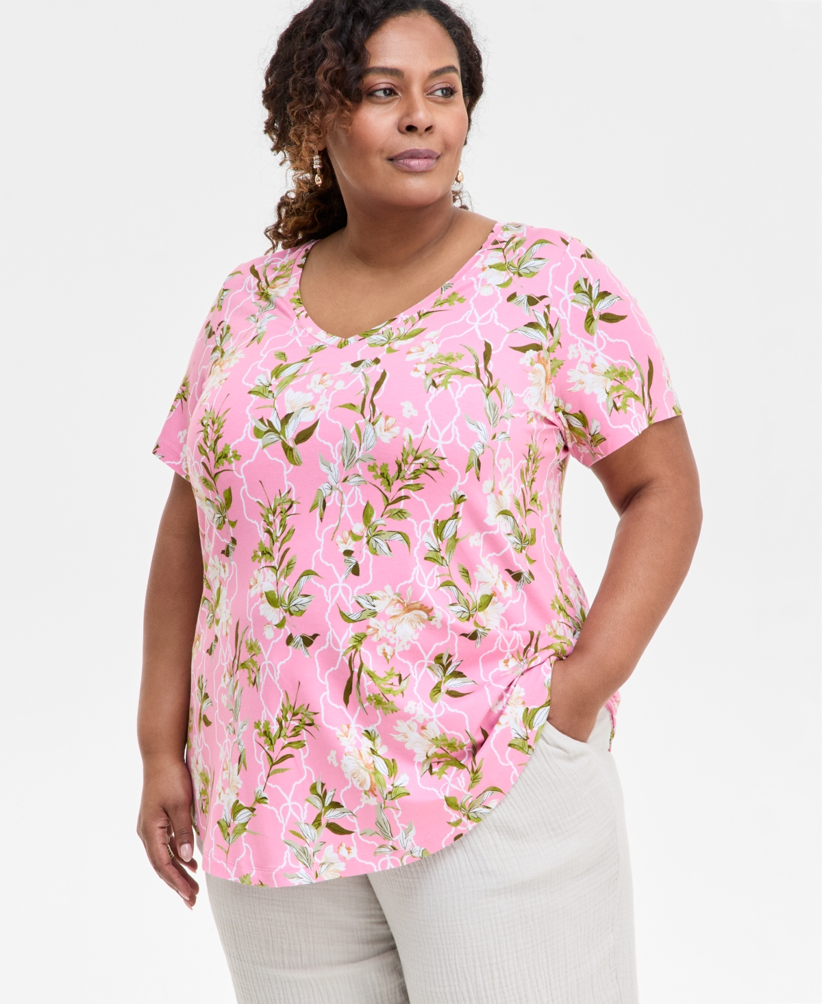 Jm Collection Women's Lush Garden Scoop-neck Top, Exclusively At Macy's In Pink Petun