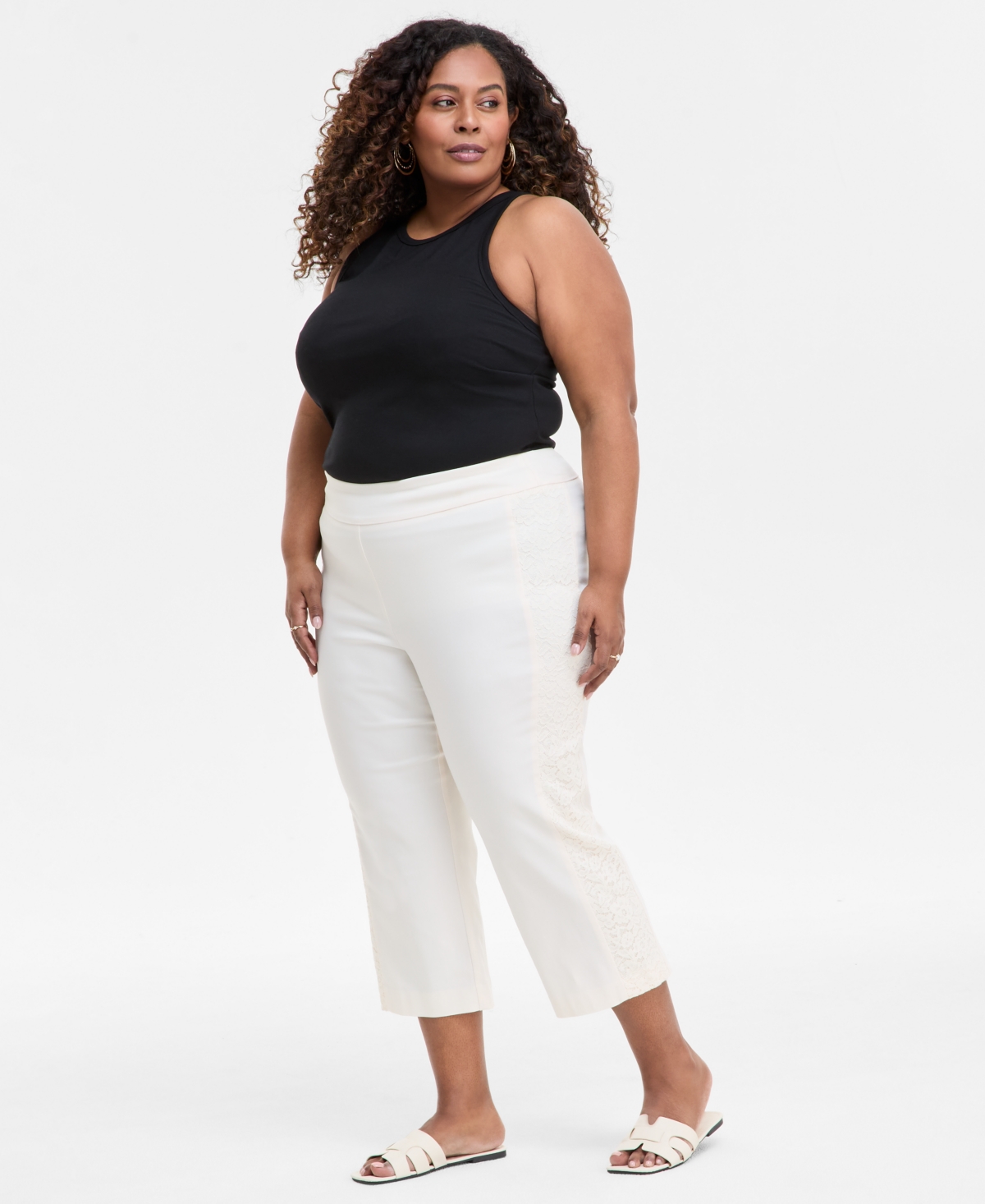JM COLLECTION PLUS SIZE SIDE LACE TRIM CAPRI PANTS, EXCLUSIVELY AT MACY'S 