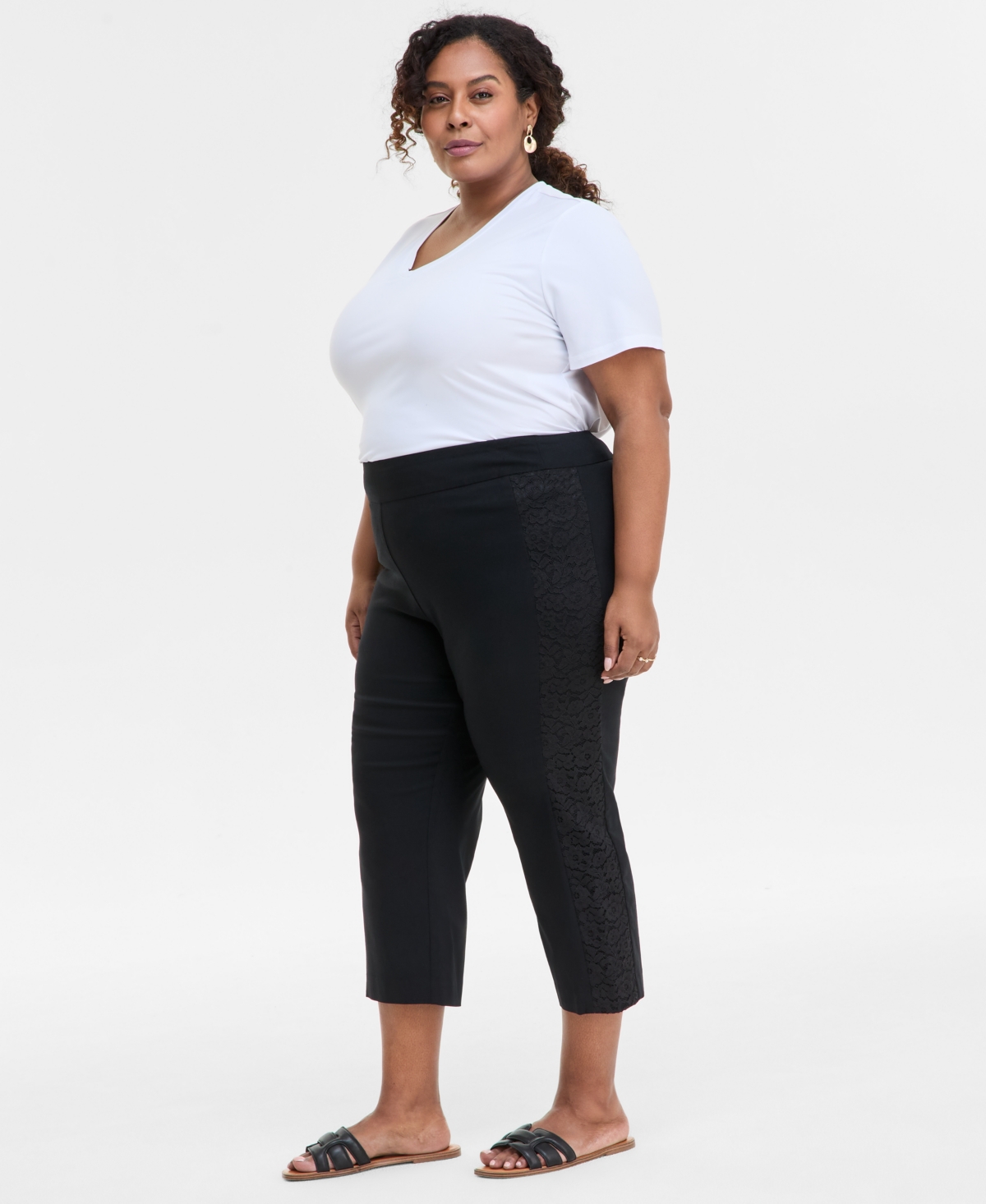 JM COLLECTION PLUS SIZE SIDE LACE TRIM CAPRI PANTS, EXCLUSIVELY AT MACY'S 