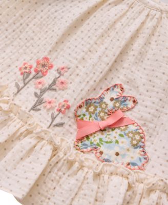 Baby Girls 2-Piece Smocked Bunny Top and Floral Applique Legging