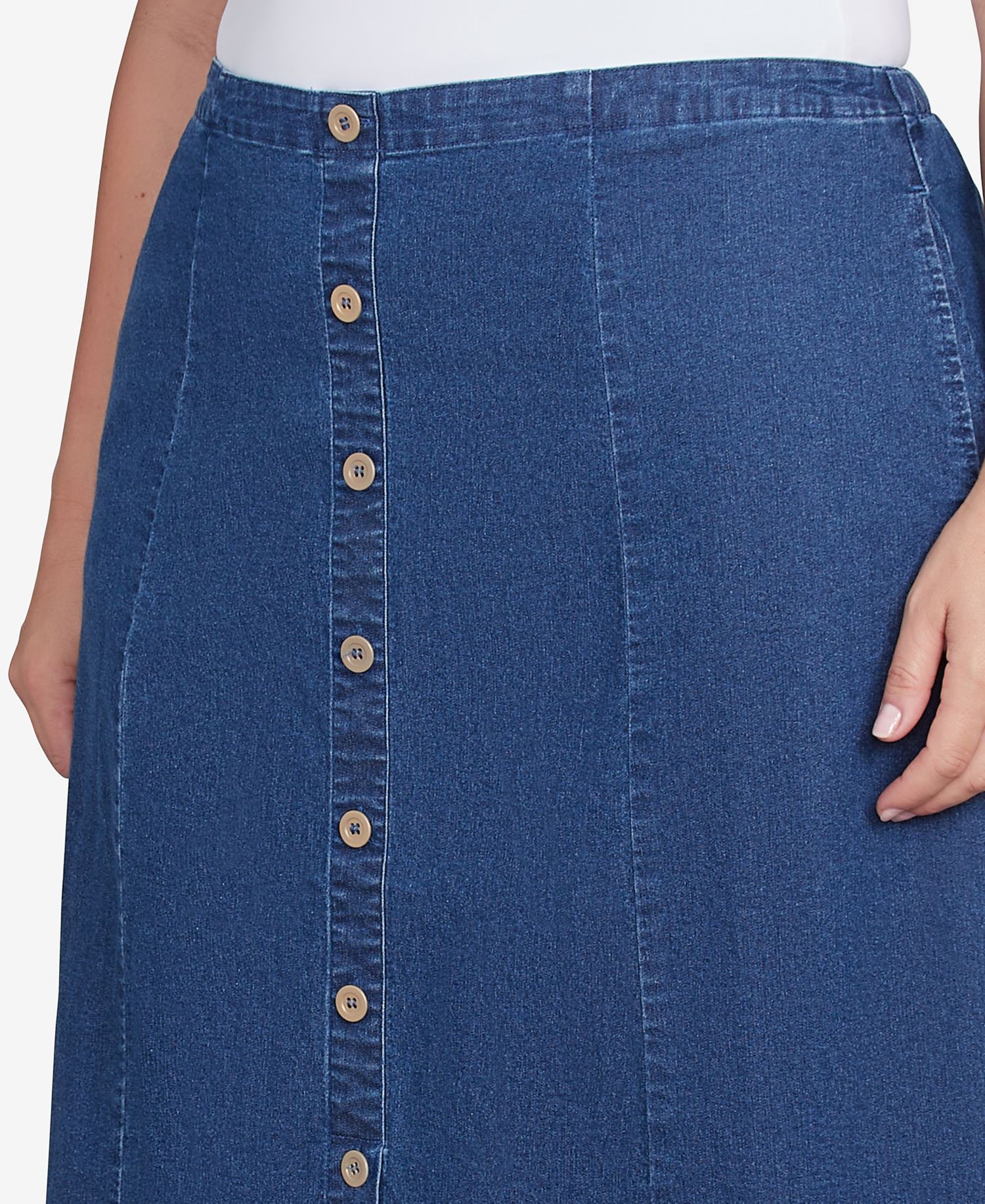 Plus Size Paneled Full Length Denim Skirt