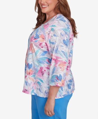 Alfred Dunner Plus Size Classic Floral Spray Crew Neck Top