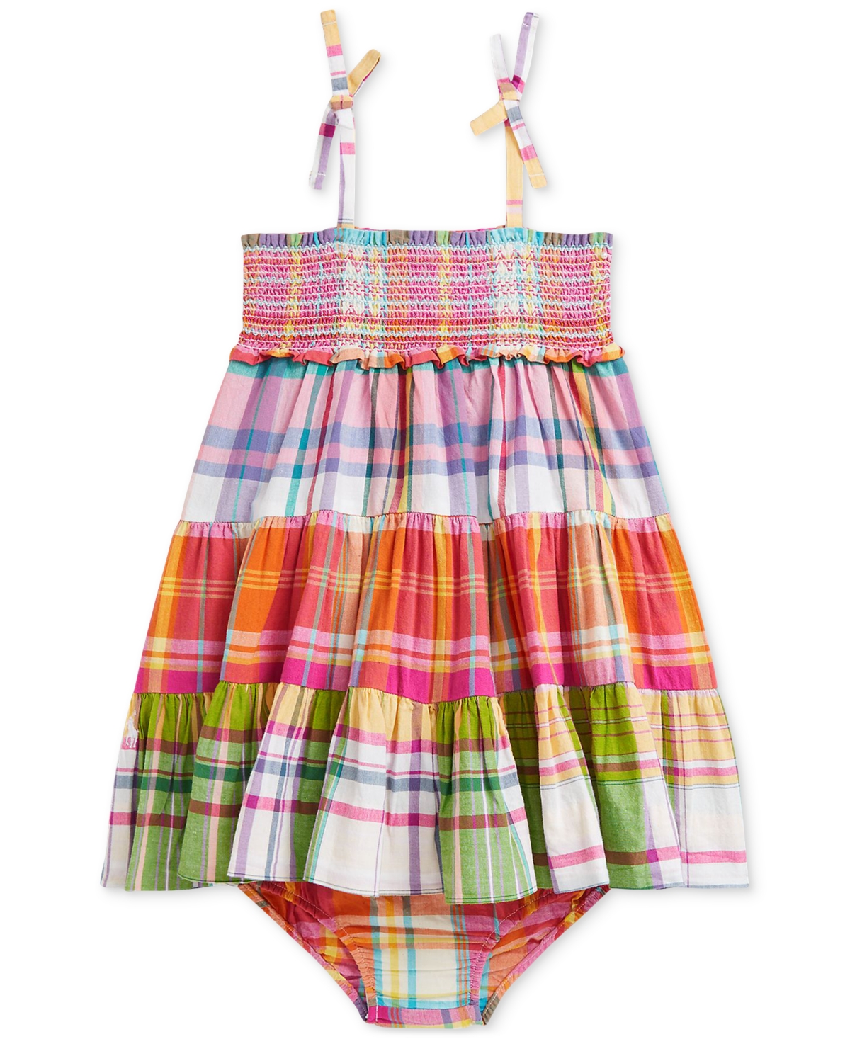 Polo Ralph Lauren Ralph Lauren Madras Plaid Tiered Cotton Sundress & Bloomers In Multi
