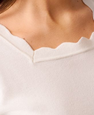 Women's Scalloped Short-Sleeve Sweater 