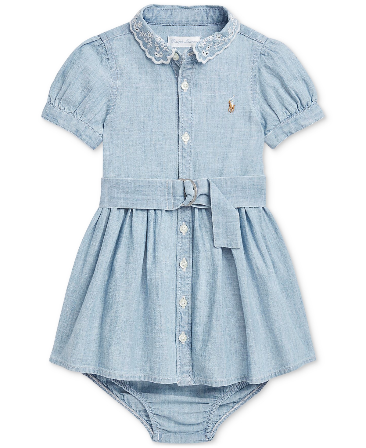 Polo Ralph Lauren Baby Girls Belted Chambray Shirtdress In Blue