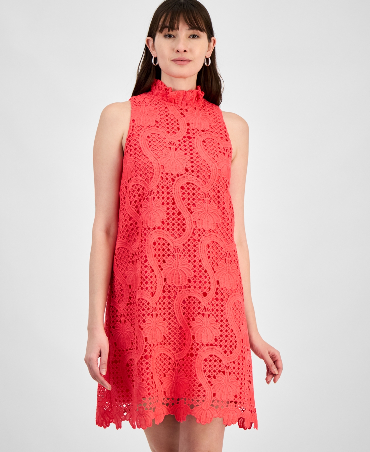 Anne Klein Ruffle Sleeveless Lace Overlay Shift Dress In Teaberry