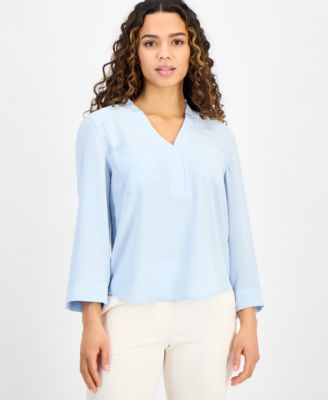 AK Anne Klein - Petite 3/4-Sleeve Utility Blouse