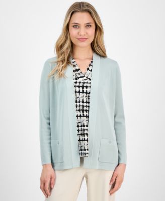 Anne Klein Womens Malibu Fine Rib Open Front Cardigan P Xs Xxl In Blue