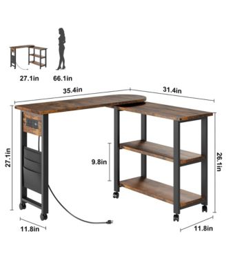 360° Rotating Side Table with Charging Station, Storage Bag & 6 Lockable Wheels Swivel End Table for Bedroom or Living Room