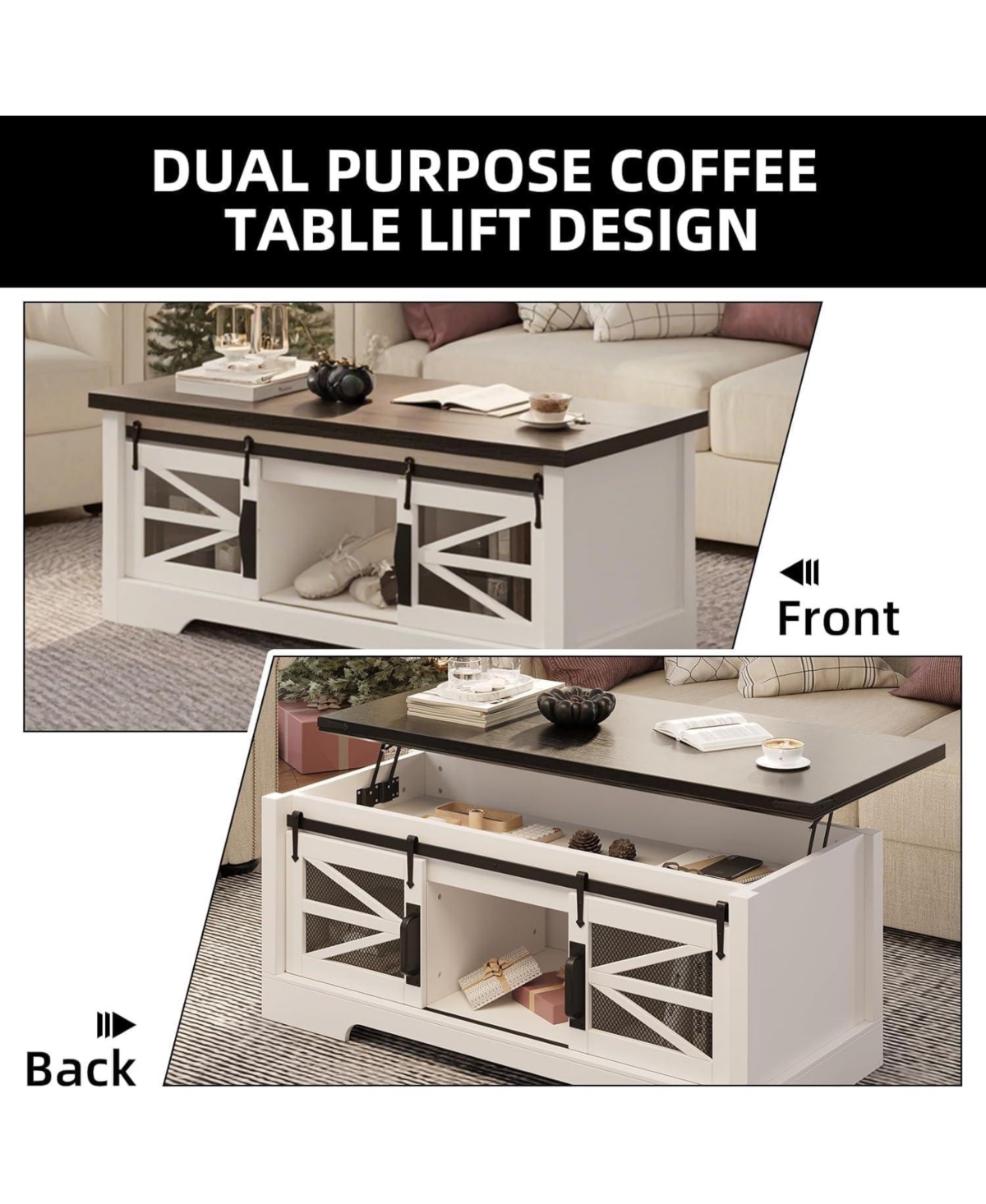 gaomon Lift Top Coffee Table, Coffee Table with Storage Shelf/Hidden Compartment, Lift Tabletop Dining Center Table for Home Living Room Office