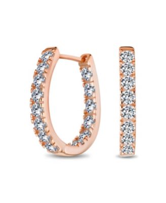 Classic Oval CZ Hoop Earrings Sterling .