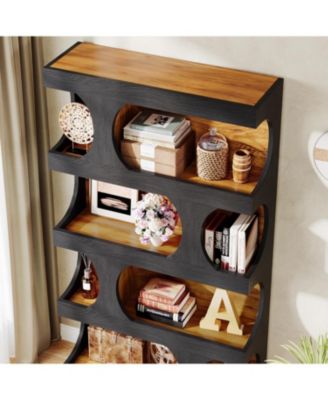 71" Tall Bookcase Set of 2, 4-Tier S-Shaped Bookshelf, Wood Decorative Storage Shelving, Modern Freestanding Display Shelves