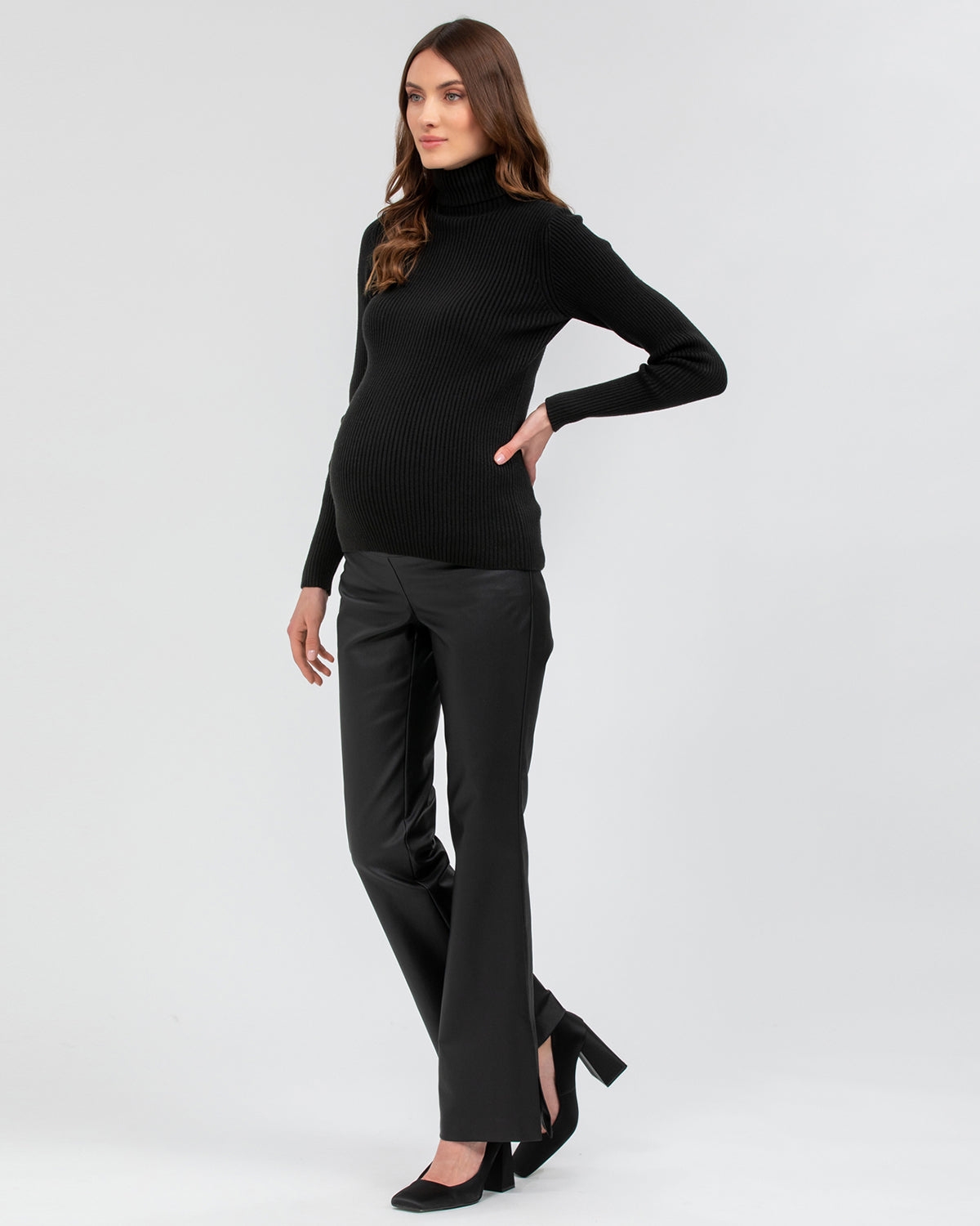 Pietro Brunelli Maternity Maternity Long Sleeve Turtleneck Rib Knit Jumper Aurora In Black