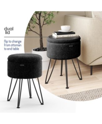 Modern Boucle Round Ottoman with Hidden Storage – Foot Stool, Makeup Vanity Stool, Small Ottoman Foot Rest, Perfect for Living Room