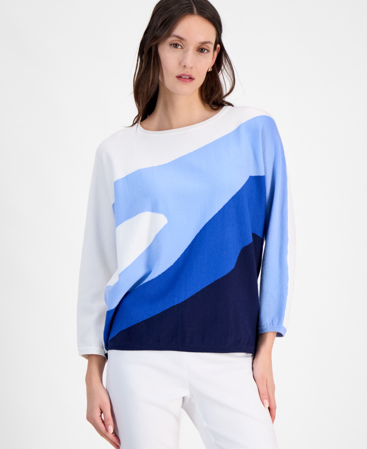T Tahari Women's Colorblocked Dolman-sleeve Sweater In Water Drop