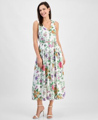julia jordan - Women's Floral-Print V-Neck Sleeveless Dress