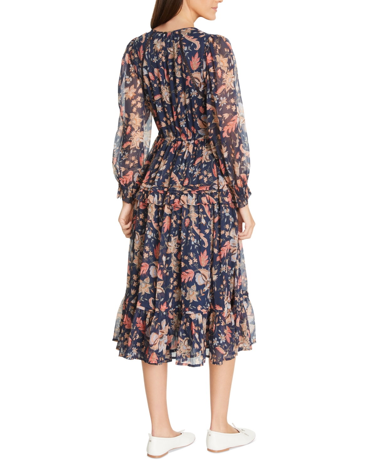 SAM EDELMAN WOMEN'S CLARICE FLORAL SPLIT-NECK MIDI SWING DRESS 