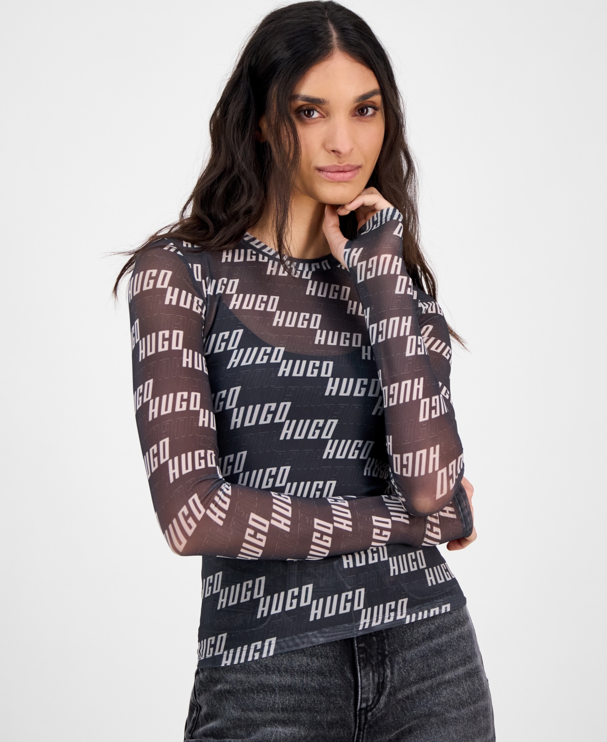 Hugo Boss Logo-print Mesh T-shirt In Open