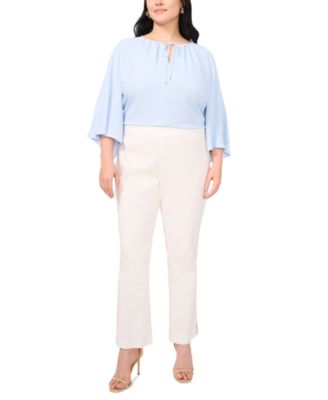 Plus Size Split-Neck 3/4-Angel-Sleeve Blouse