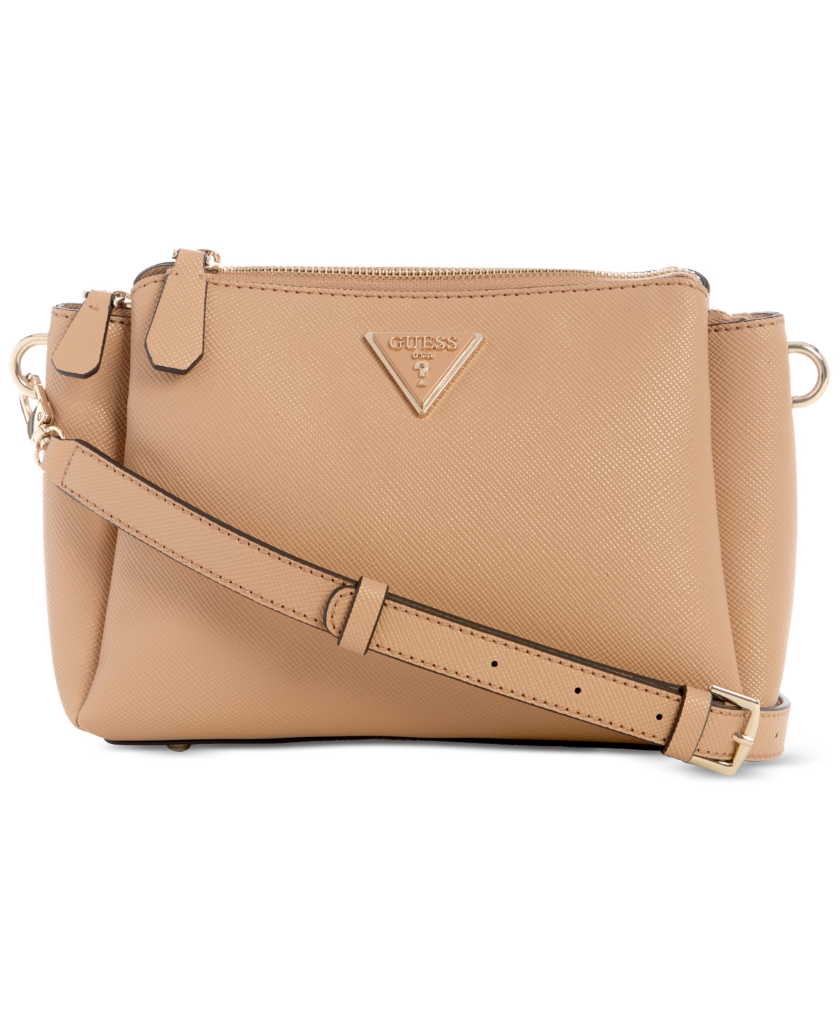 Shop Guess Noelle Triple Compartment Crossbody In Beige