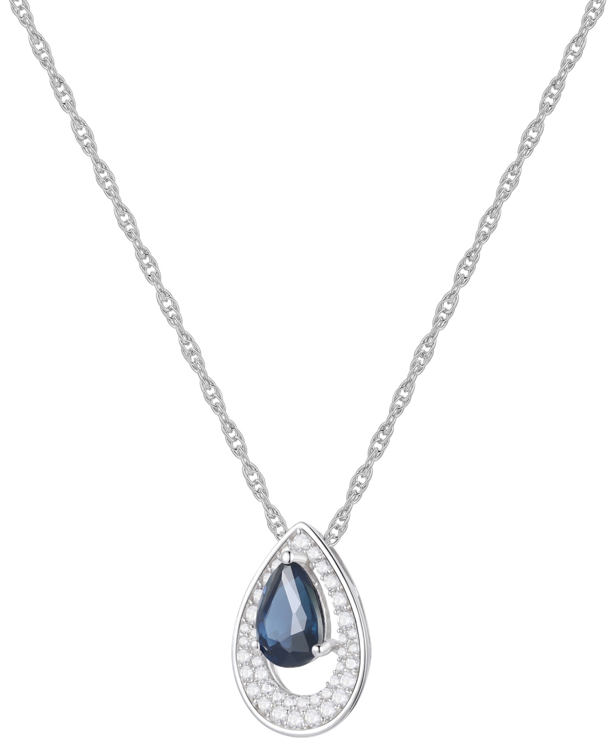 MACY'S SAPPHIRE (7/8 CT. T.W.) & DIAMOND (1/5 CT. T.W.) PEAR PENDANT 18" NECKLACE IN 14K WHITE GOLD (AVAILA 