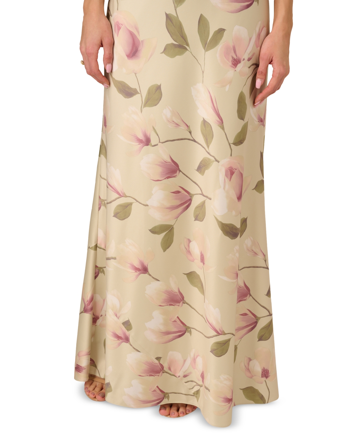 Adrianna By Adrianna Papell Women's Printed Satin Sleeveless Cowlneck Gown In Green Multi