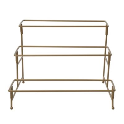 Gracious Dining Dinnerware, 3-Tier Rectangle Plate Serving Set with Gold Metal Stand, White