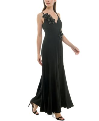 Women's Embellished Flower V-Neck Sleeveless Gown