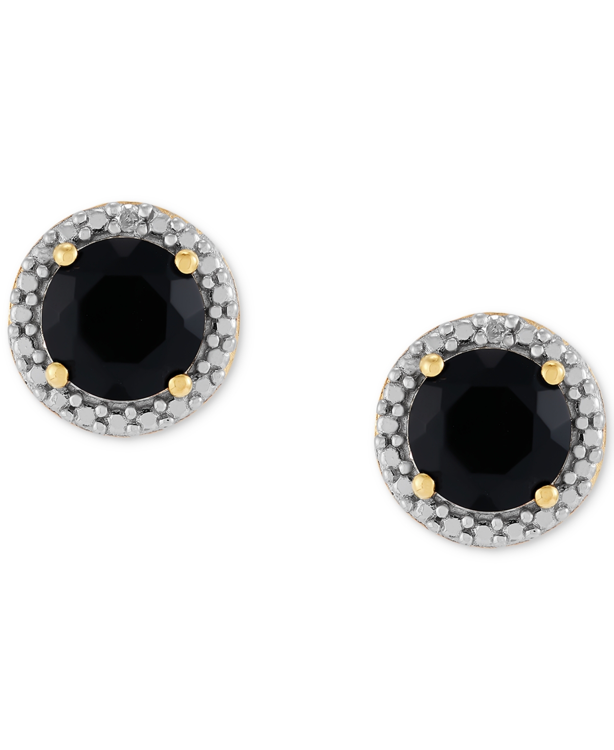 Macy's 2-pc. Set Onyx & Diamond Accent Halo Pendant Necklace & Matching Stud Earrings In 14k Gold-plated St In Onyx