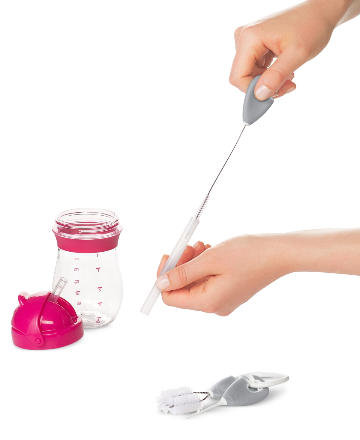 Oxo Tot 3-piece Cleaning Set For Straw And Sippy Cup In Gray