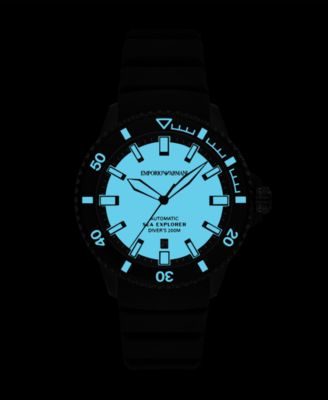 Men's Automatic Sea Explorer Black Silicone Strap Watch 43mm