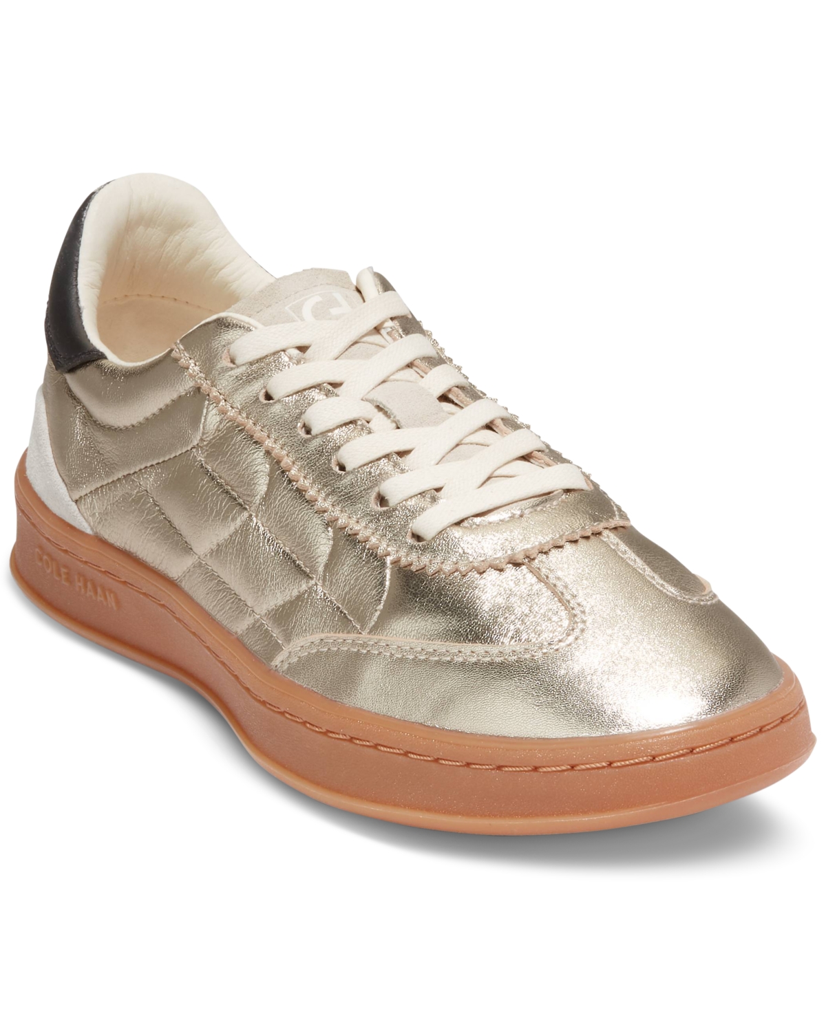 Shop Cole Haan Women's Grandprã Breakaway Lace-up Low-top Sneakers In Gold Talca,birch Suede,black Suede