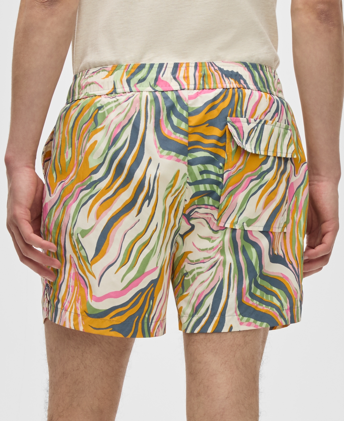 Mode Of One Men's Retro Wave Regular-fit Printed Swim Trunks, Exclusively At Macy's In Blue Asphalt