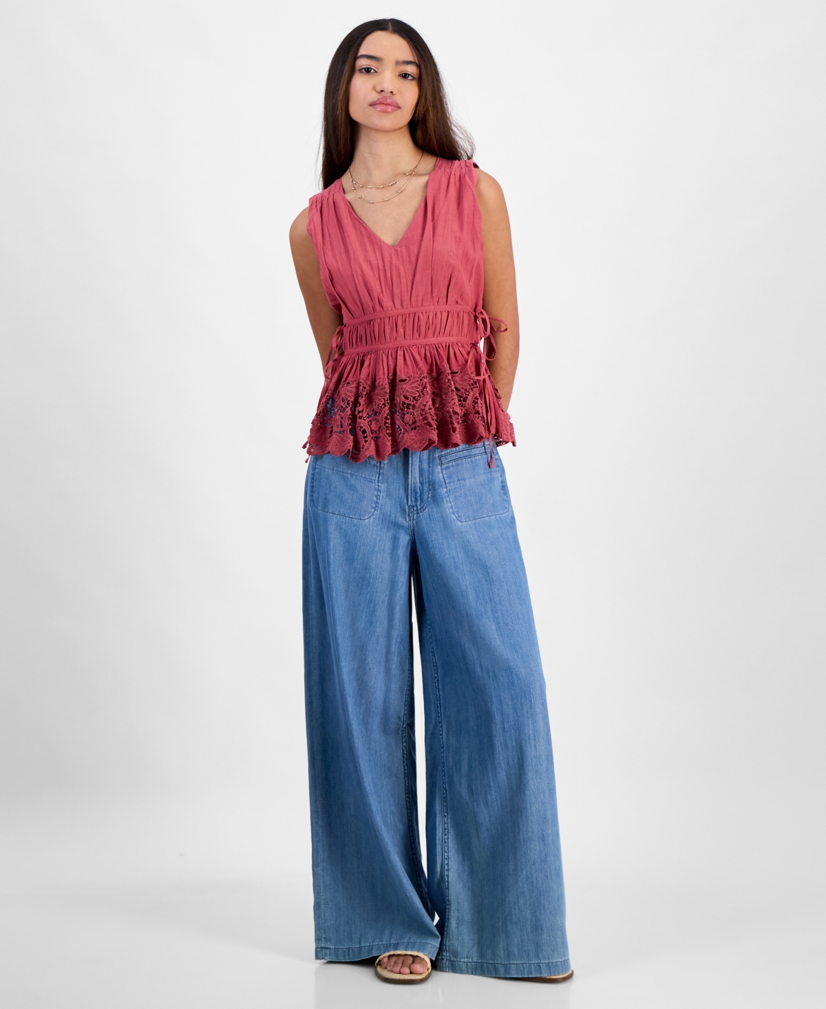 LUCKY BRAND WOMEN'S SLEEVELESS RUCHED SIDE-TIE TOP 