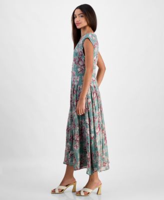 Women's Pleated Button Down Midi Dress