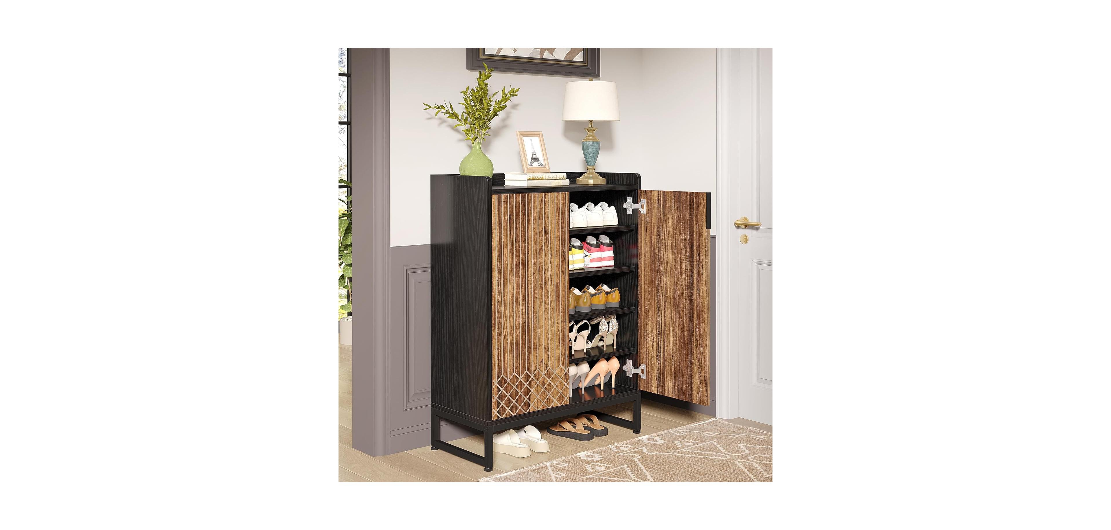 Tribesigns Shoe Cabinet with Doors, 5 Tiers Storage for Entryway, 25 Pairs Wooden Cabinets, Modern Organizer Living