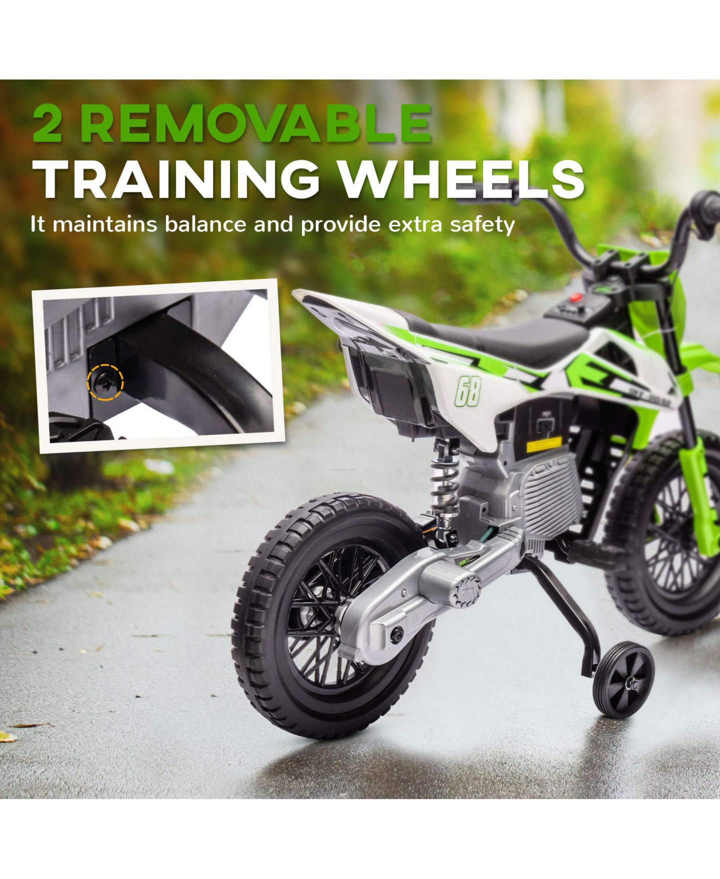 Детская игрушка Qaba 12V Kids Motorcycle with Twist-Grip Throttle & Rear Suspension, 66 lbs. Capacity, Ages 3-7, цвет: Зелёный — фото 4