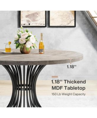 Round Dining Table for 4 People, 47'' Wooden Dinning Room Table, Circle Kitchen Table, Industrial Dinner Table with Metal Base for Kitchen, Living Room