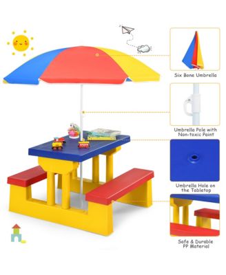 Kids Picnic Table Set W/Removable Umbrella Indoor Outdoor Garden Patio