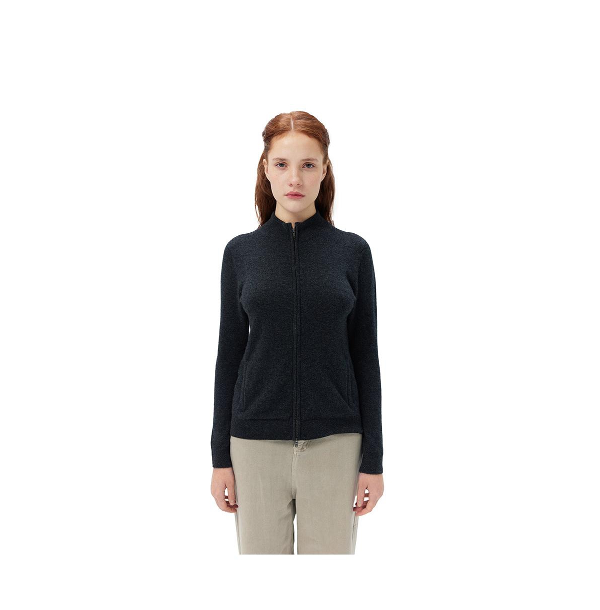 Women's Organic Color Cashmere Full-Zip Cardigan - L / beige / WK69-02 - Blue-0
