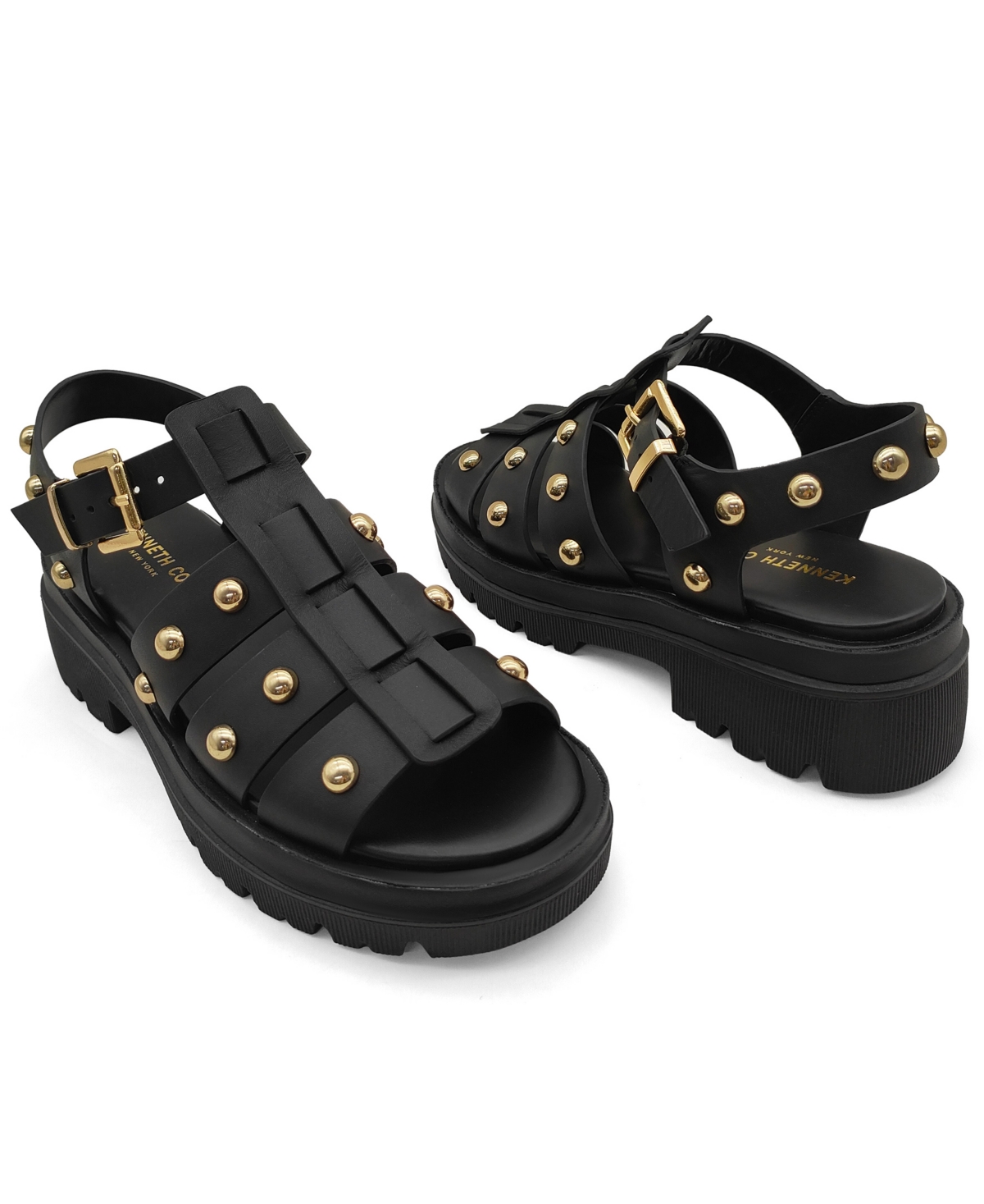 Kenneth Cole New York Women's Herron Almond Toe Sandals In Black Leather