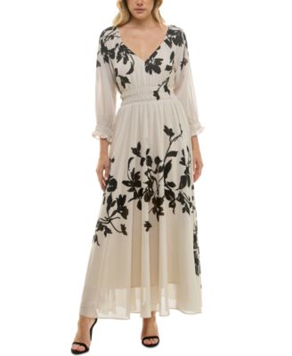 Taylor - Women's Pleated Long-Sleeve Chiffon Midi Dress