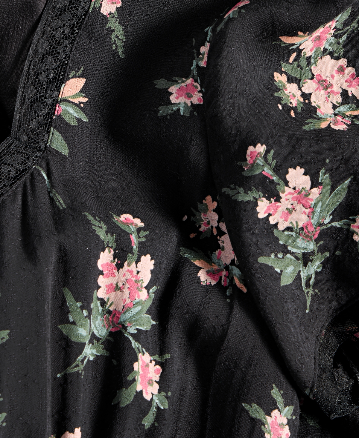 Shop Lucky Brand Women's Floral Lace-trim Midi Dress In Black Floral